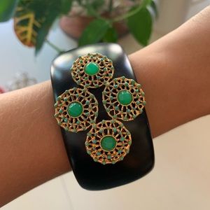 Stella & Dot Black Bracelet w/ Green & Gold Detail